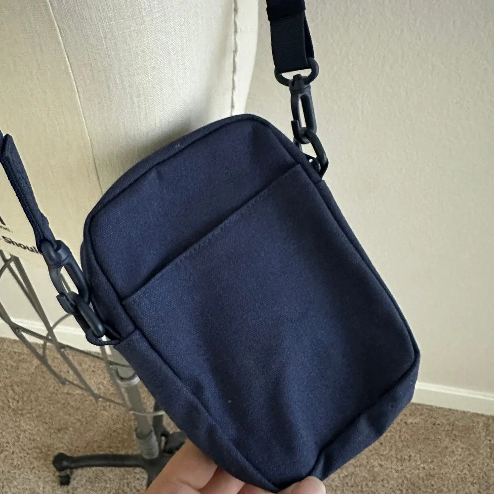 Life is Good Crossbody Bag Small OS Blue Striped Canvas Utility Pouch Travel